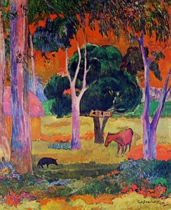 Cavallo al pascolo e maiale di Gauguin